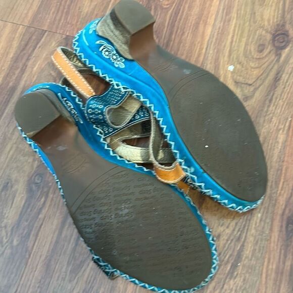 spring step L”Artiste Leather artisan sandals, size 36 turquoise and orange - Picture 5 of 5